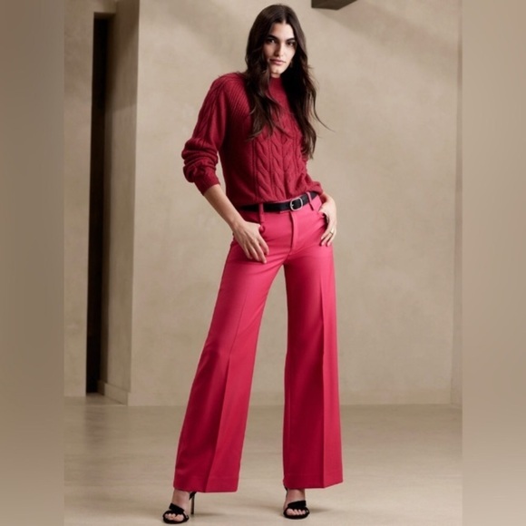 NWT! Banana Republic Happy Hour Pink Lido Wide-Leg Wool Pants - Multiple Sizes - Picture 2 of 6